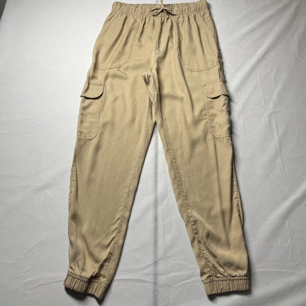 Japna Womens Beige Drawstring Waist Tapered Leg Cargo Pocket Jogger Pants Size L